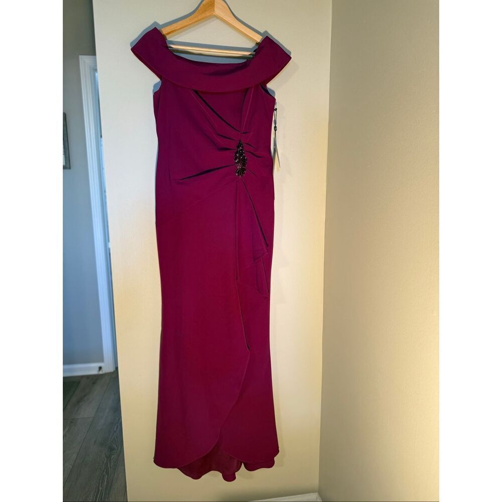 Adrianna Papell Size 6 Off Shoulder Trumpet Formal Gown Fuchsia Purple Pink NWT - Picture 5 of 16